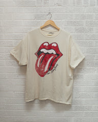 Rolling Stones Lick Off White Thrifted Distressed Tee - shoplivylu