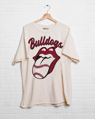 Rolling Stones MSU Bulldogs Baseball Lick Off White Thrifted Tee - shoplivylu