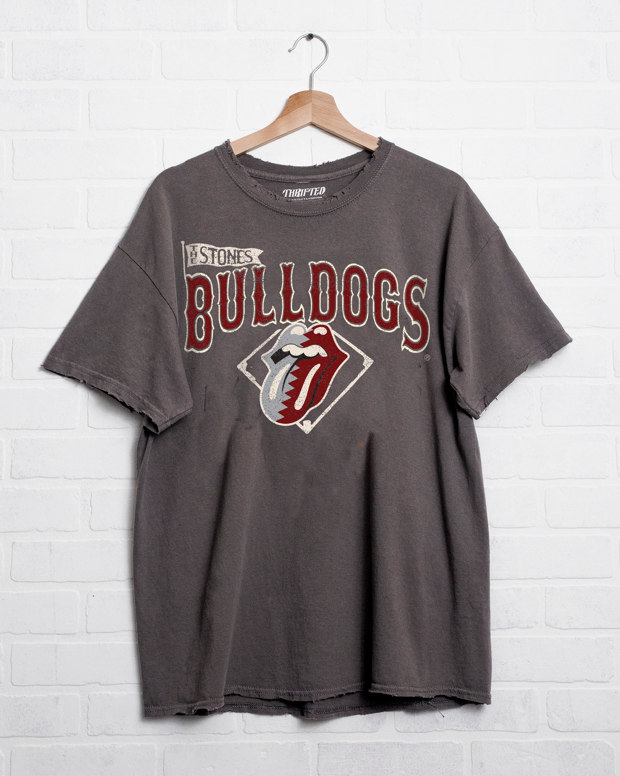 Rolling Stones MSU Bulldogs Baseball Diamond Off Black Thrifted Tee - shoplivylu