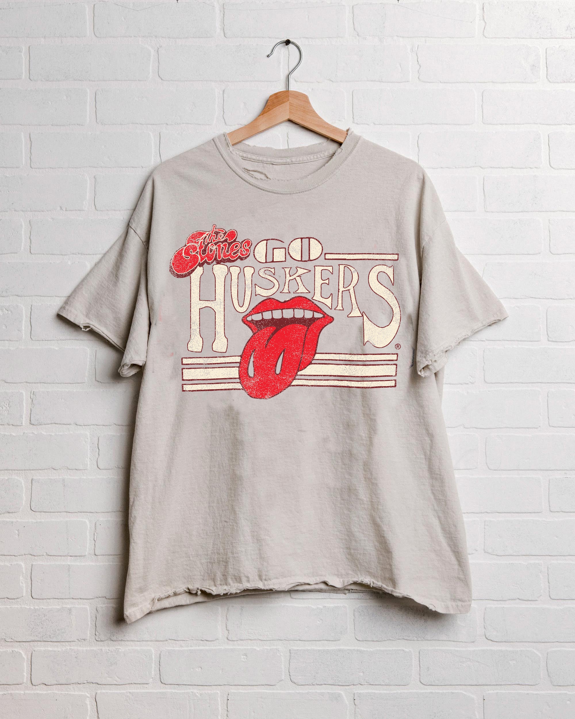 Rolling Stones Go Huskers Stoned Off White Thrifted Tee - shoplivylu