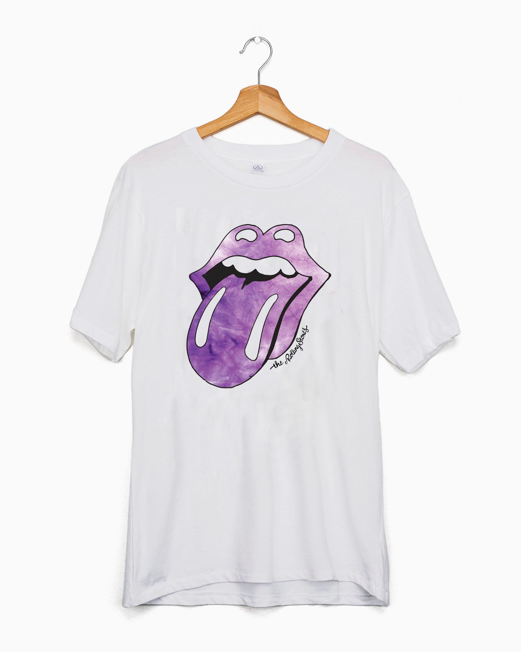 Rolling Stones Purple Tie Dye Lick White Tee - shoplivylu