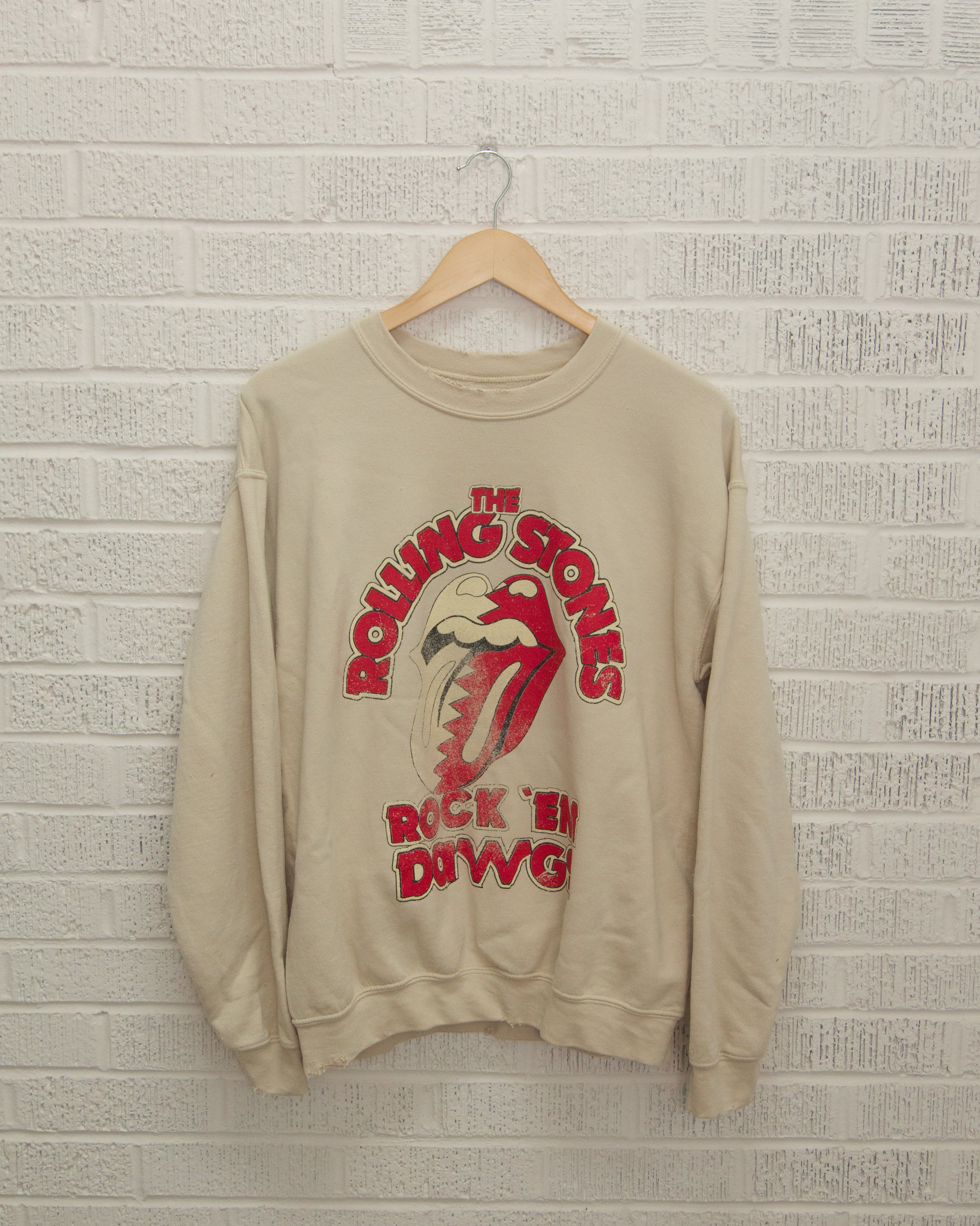 Rolling Stones Rock 'Em Dawgs Sand Thrifted Sweatshirt - shoplivylu