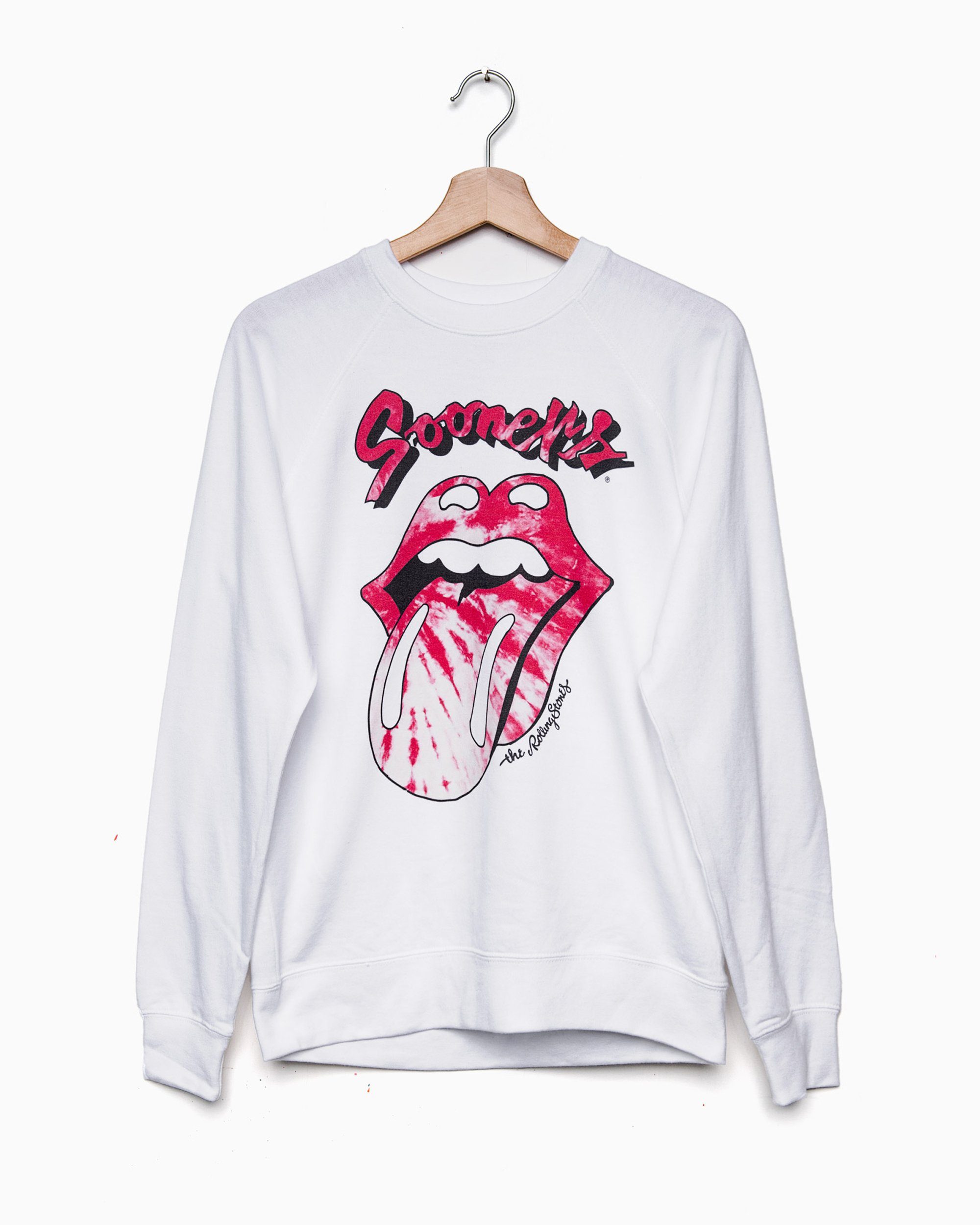 Rolling Stones Sooners Tie Dye Lick White Sweatshirt - shoplivylu
