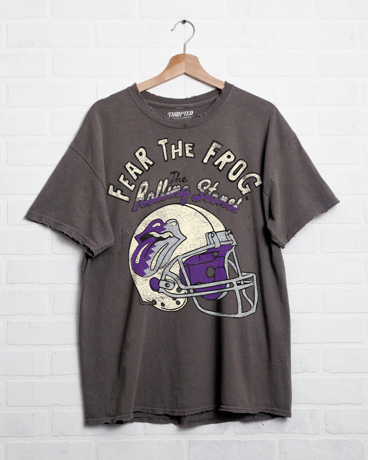 Rolling Stones TCU Horned Frogs Helmet Lick Charcoal Thrifted Tee
