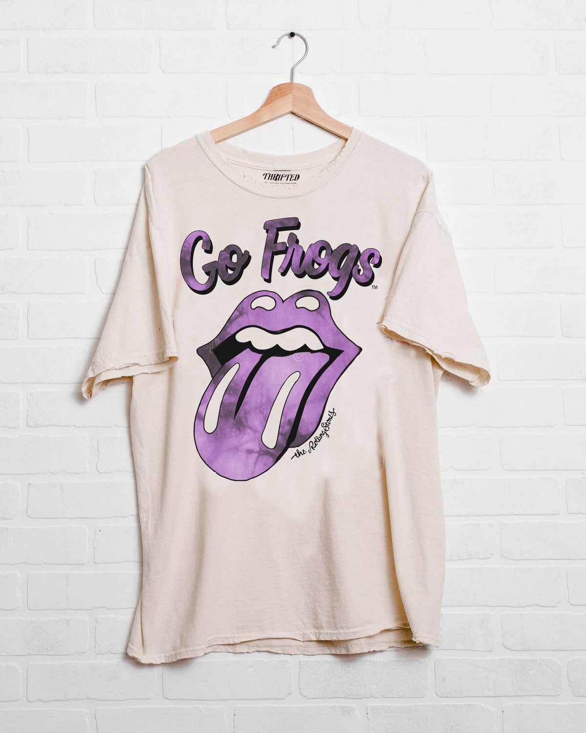 Rolling Stones TCU Horned Frogs Tie Dye Lick Off White Thrifted Tee