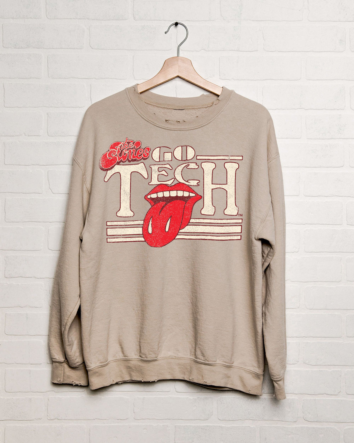 Rolling Stones Texas Tech Stoned Sand Thrifted Sweatshirt - shoplivylu