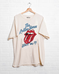 Rolling Stones Start Me Up Off White Thrifted Distressed Tee - shoplivylu