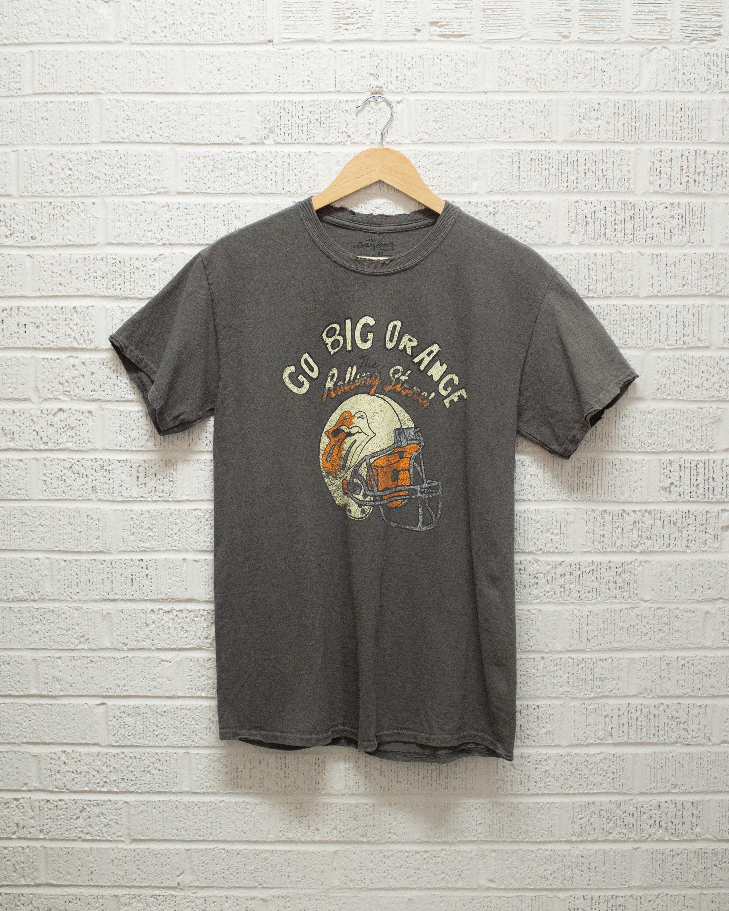 Rolling Stones University of Tennessee Helmet Lick Charcoal Thrifted Tee - shoplivylu