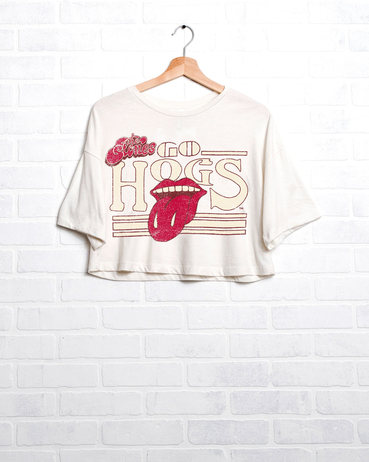 Rolling Stones Hogs Stoned White Cropped Tee - shoplivylu