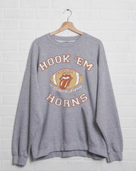 Hook Em Horns Football Lick Gray Thrifted Sweatshirt - shoplivylu
