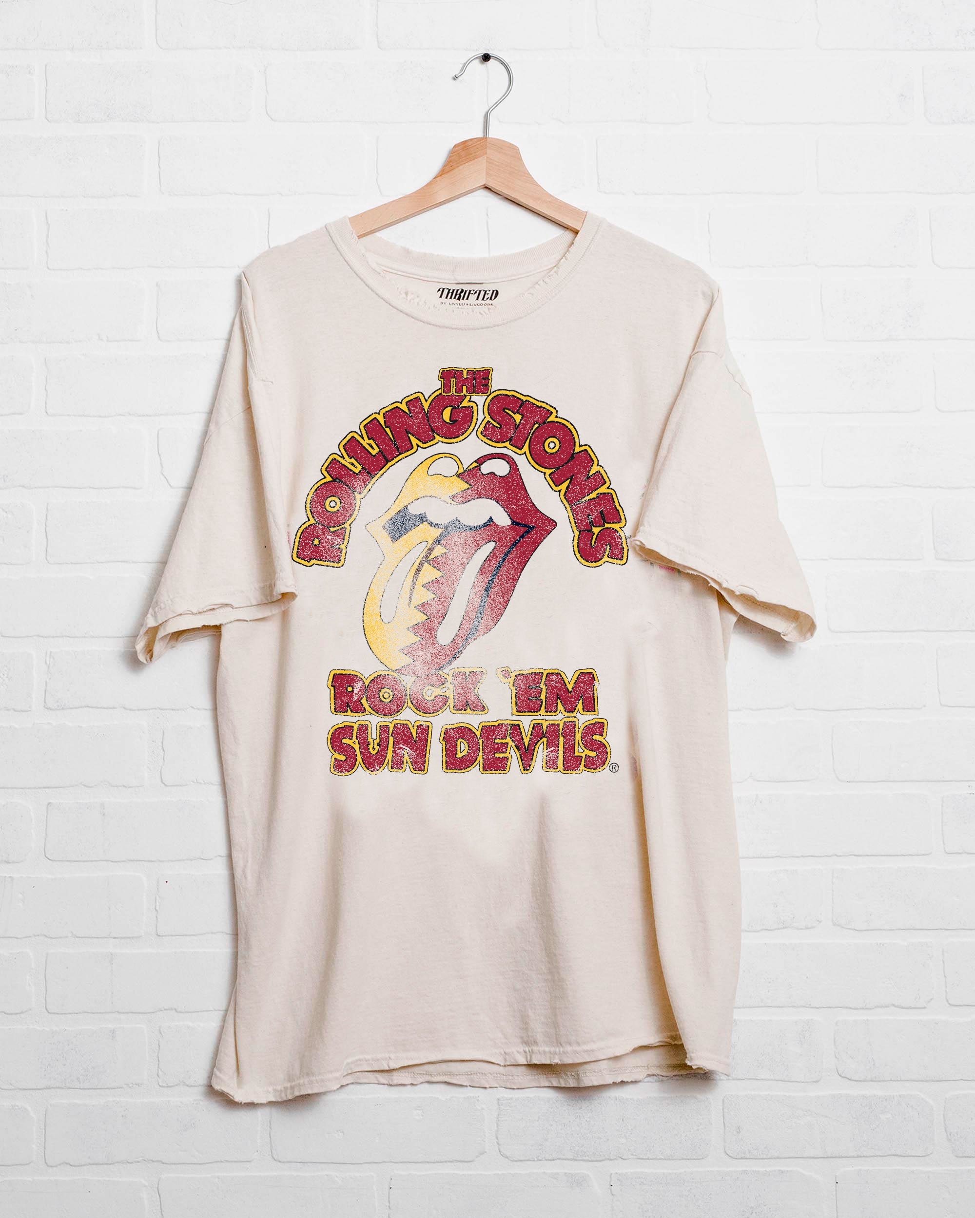 Rolling Stones Rock 'Em Sun Devils Off White Thrifted Tee - shoplivylu