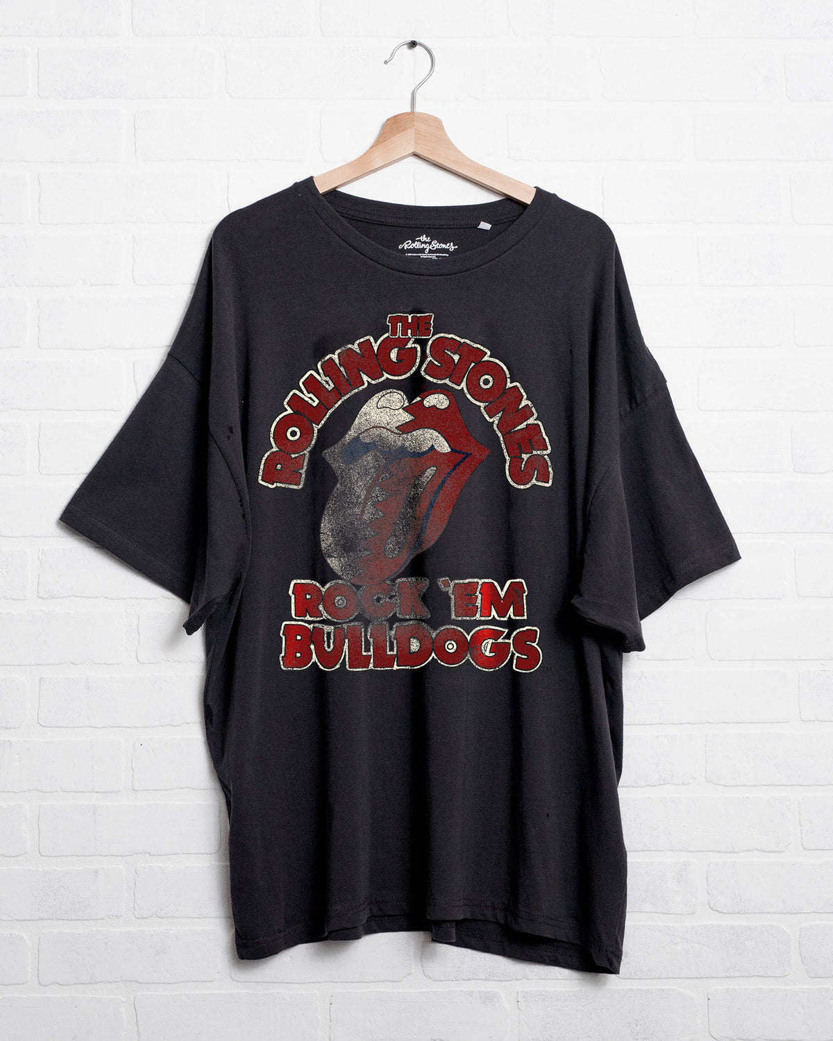 Rolling Stones Rock 'Em MSU Bulldogs Off Black Oversized Tee - shoplivylu