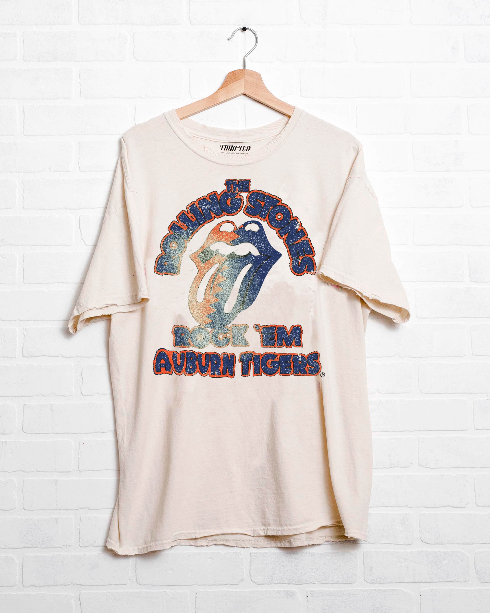 Rolling Stones Rock 'Em Auburn Tigers Off White Thrifted Tee - shoplivylu