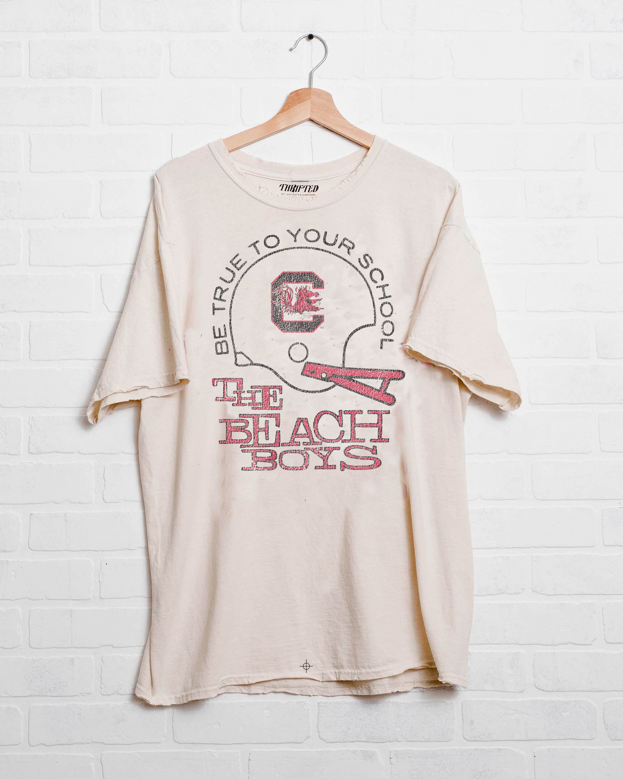 The Beach Boys Gamecocks True To Your School Off White Thrifted Tee - shoplivylu