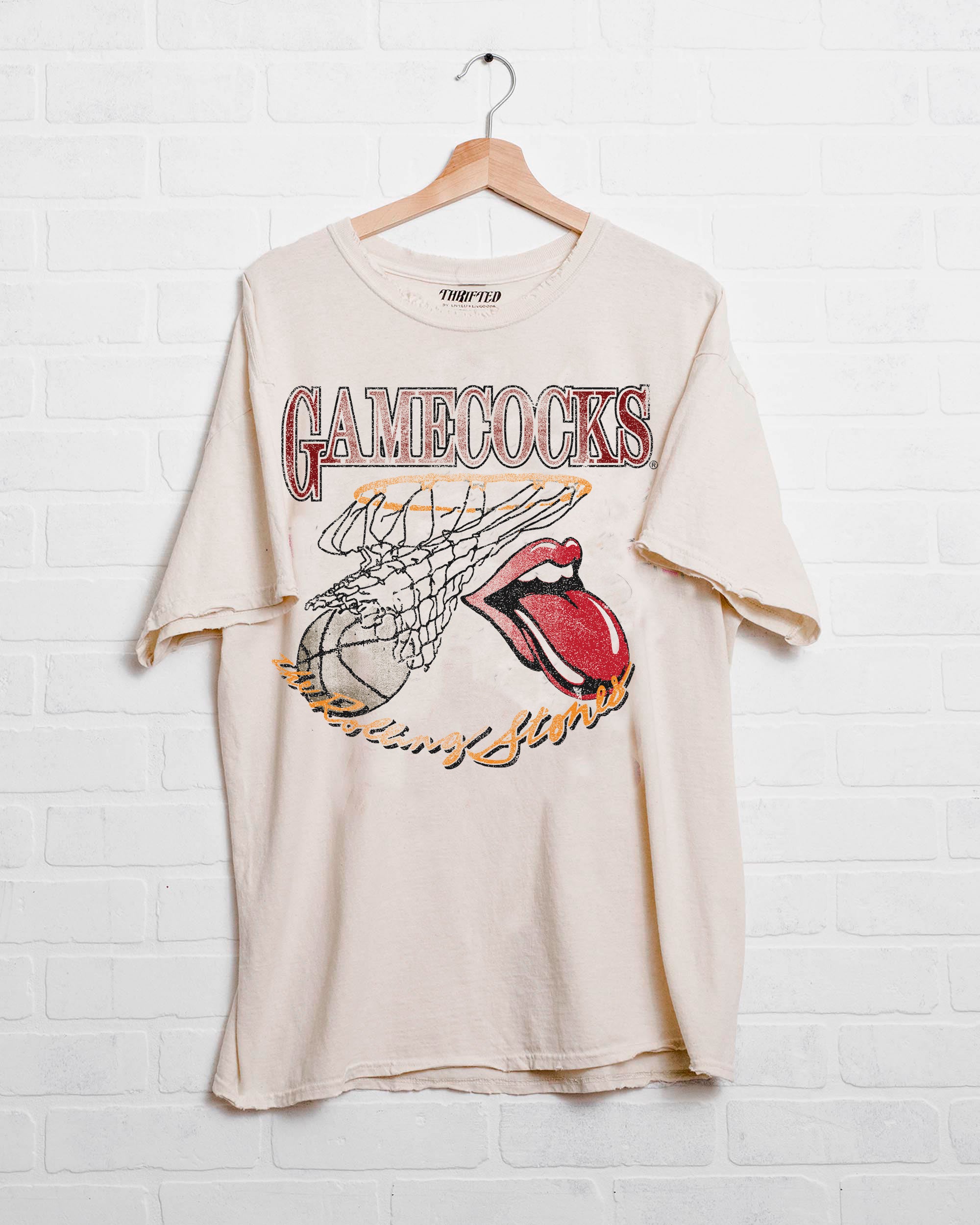 Rolling Stones Gamecocks Basketball Net Off White Thrifted Tee - shoplivylu