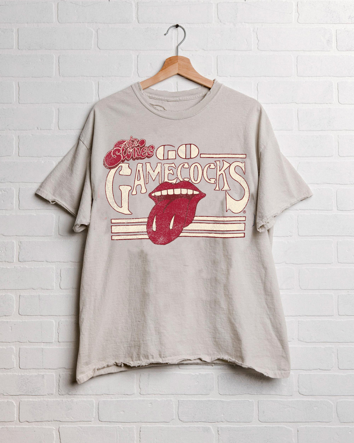 Rolling Stones Gamecocks Stoned Off White Thrifted Tee - shoplivylu