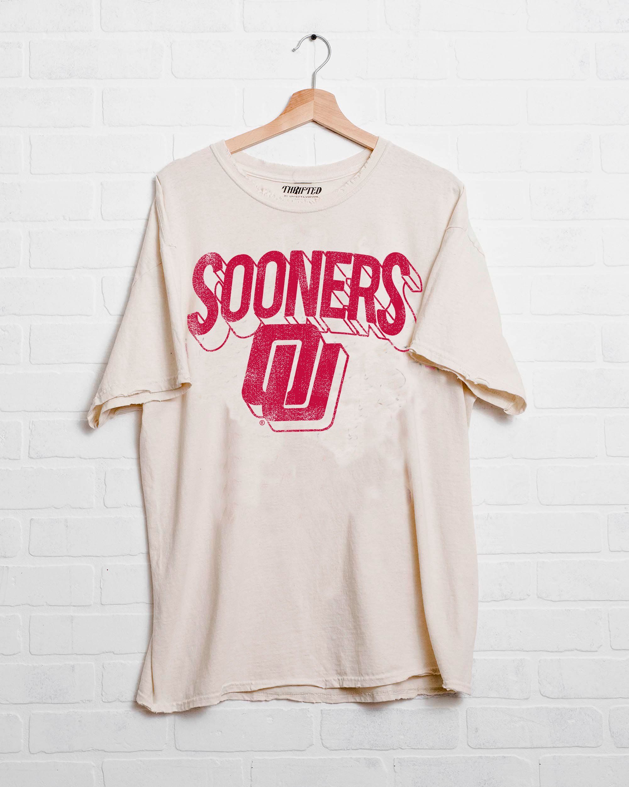 OU/Nebraska Disco Off White Thrifted Tee - shoplivylu