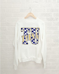 TU Twisted Check White Thrifted Sweatshirt - shoplivylu
