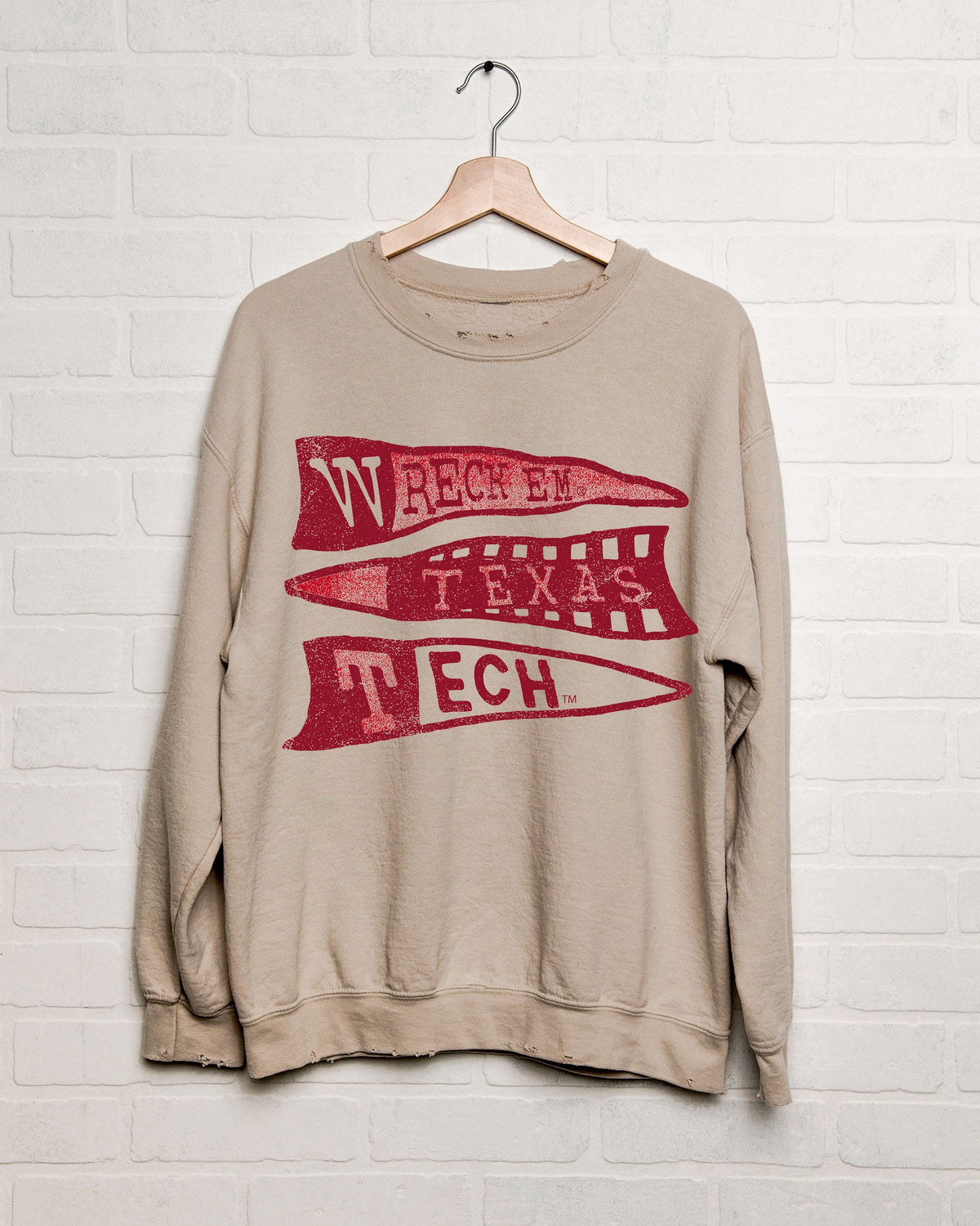 Texas Tech Pennant Sand Thrifted Sweatshirt - shoplivylu