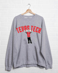 Texas Tech Cartoon Mascot Puff Ink Gray Thrifted Sweatshirt