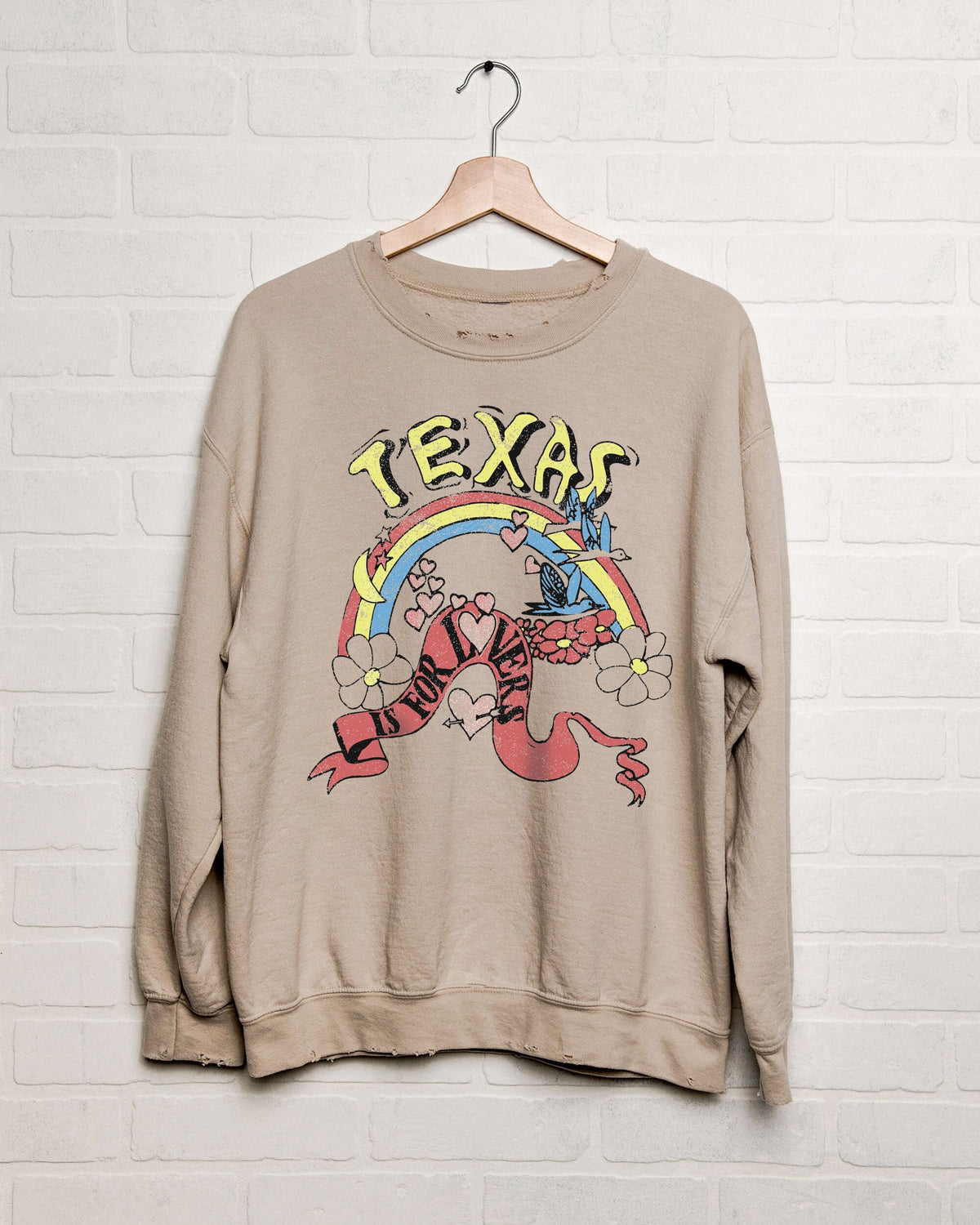 Texas Is For Lovers Sand Thrifted Sweatshirt - shoplivylu