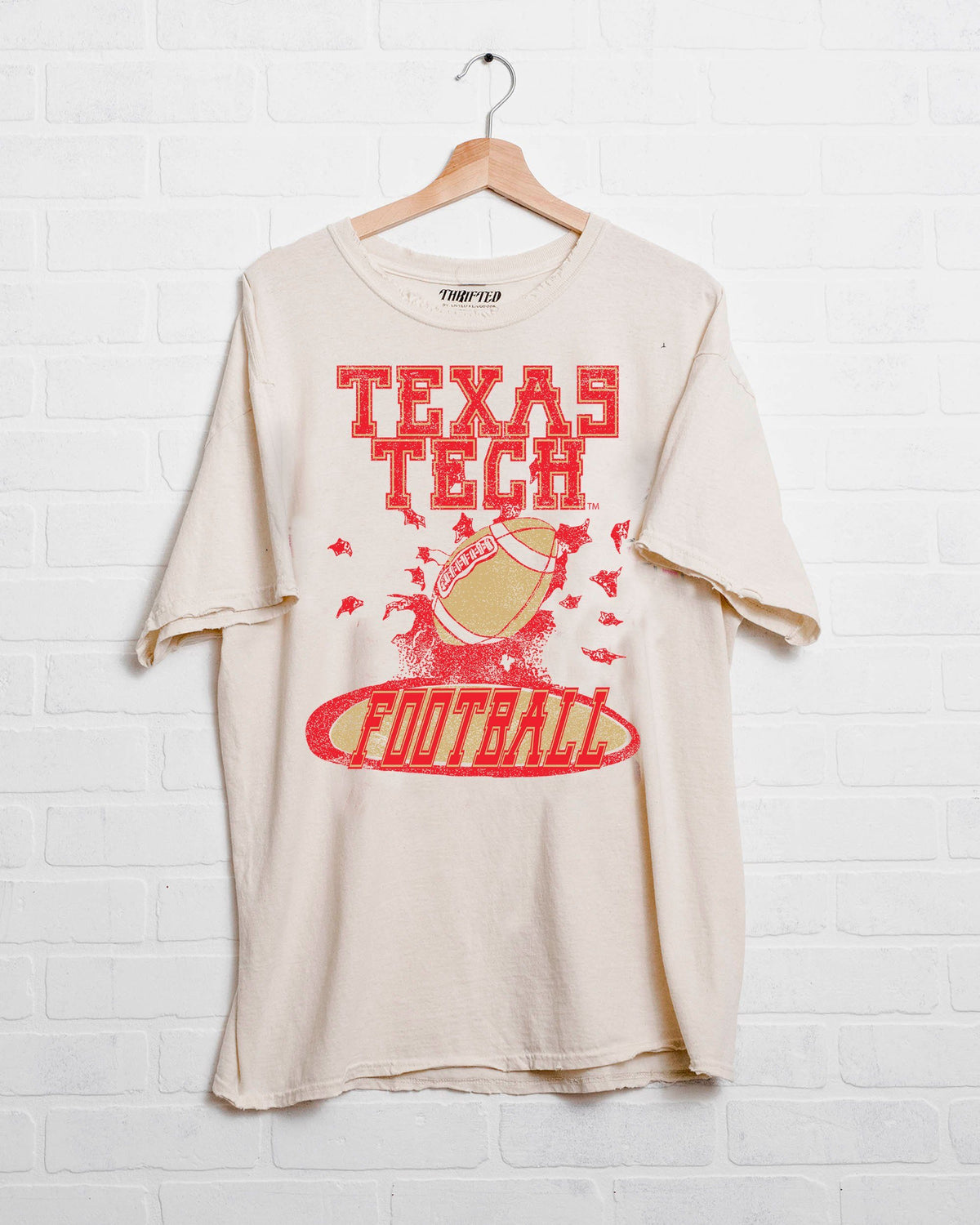 Texas Tech Football Party Off White Thrifted Tee - shoplivylu
