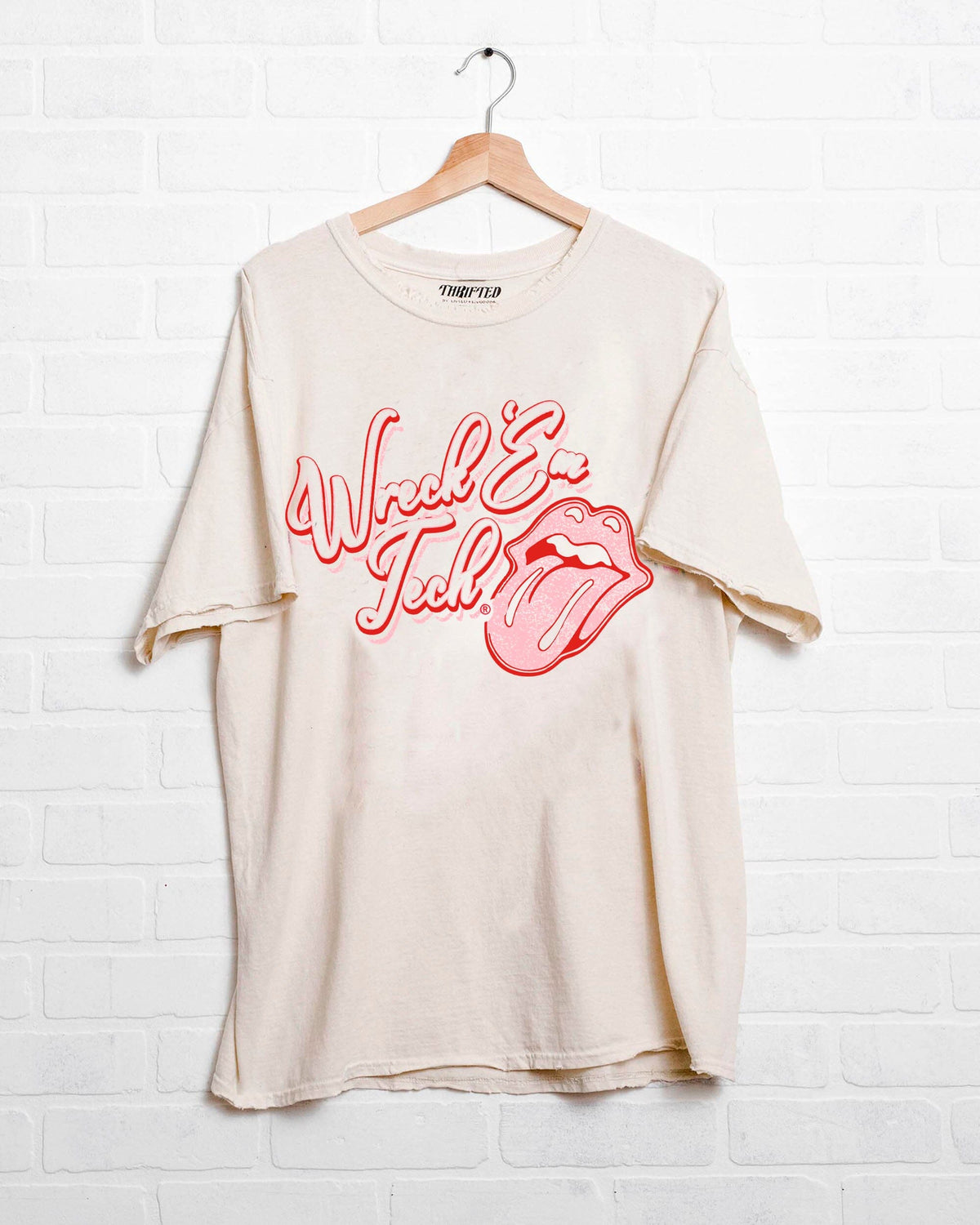 Rolling Stones Texas Tech Malibu Puff Ink Off White Thrifted Tee