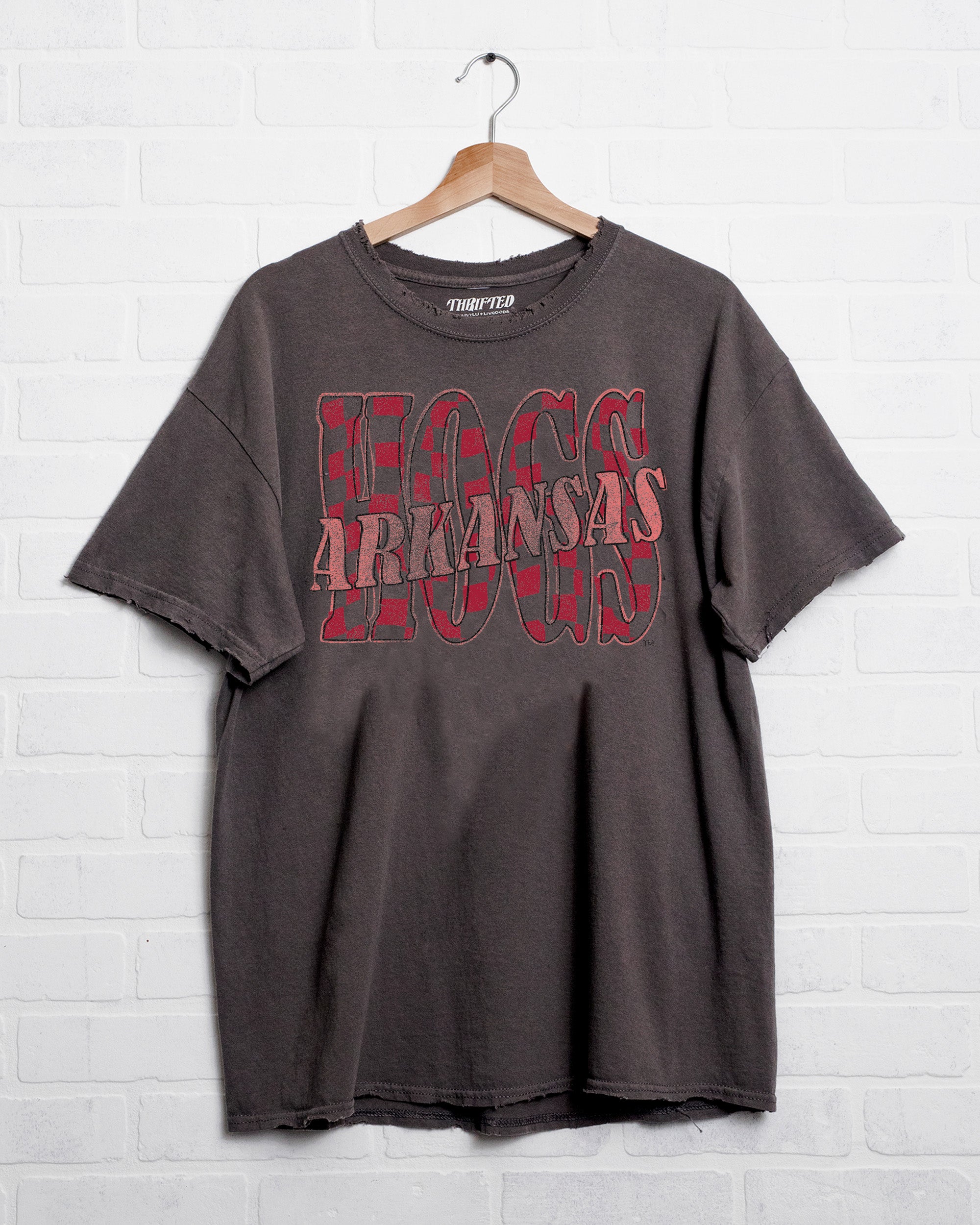 Hogs Twisted Check Charcoal Thrifted Tee - shoplivylu