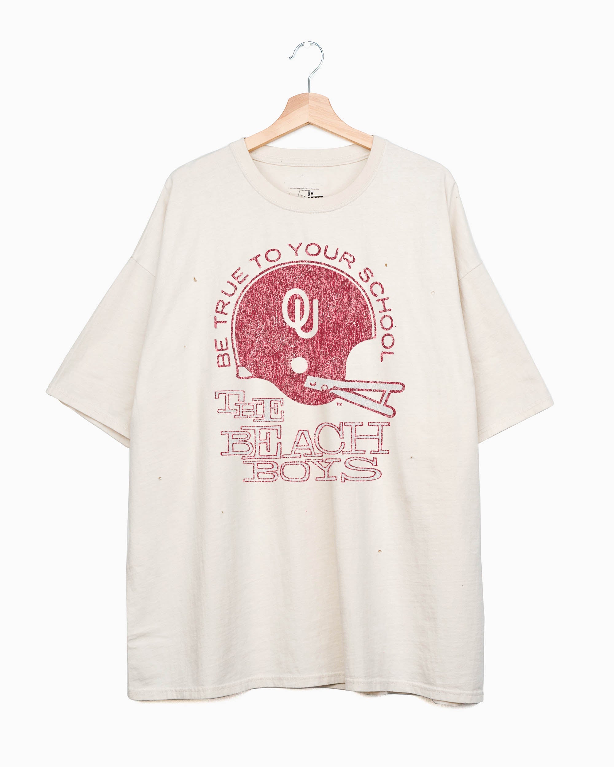 The Beach Boys OU Sooners True To Your School Off White Thrifted Tee - shoplivylu