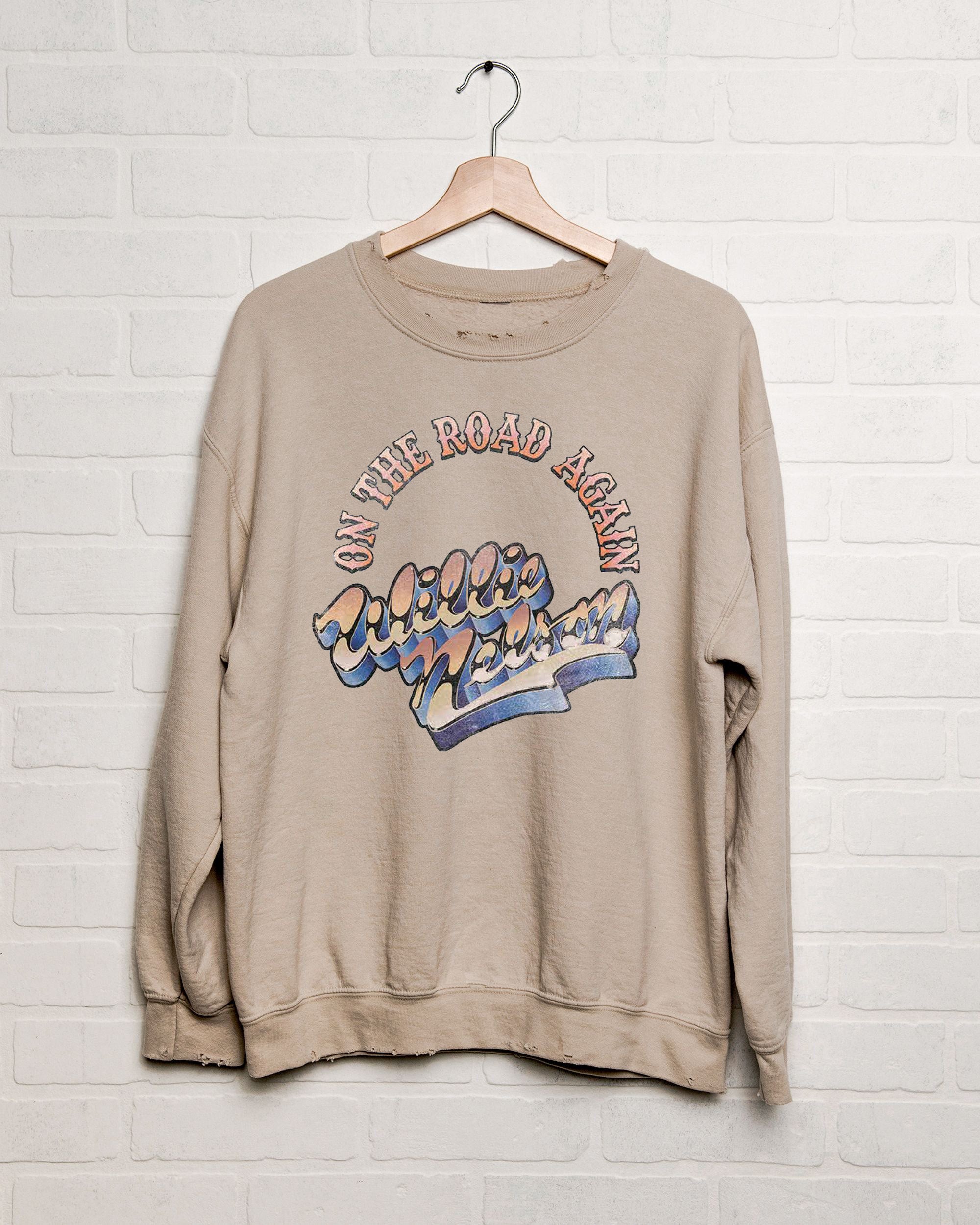 Willie Nelson OTR Metal Sand Thrifted Sweatshirt - shoplivylu