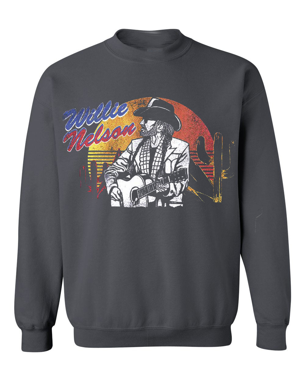 Willie Nelson Guitar Sunset Charcoal Thrifted Sweatshirt - shoplivylu