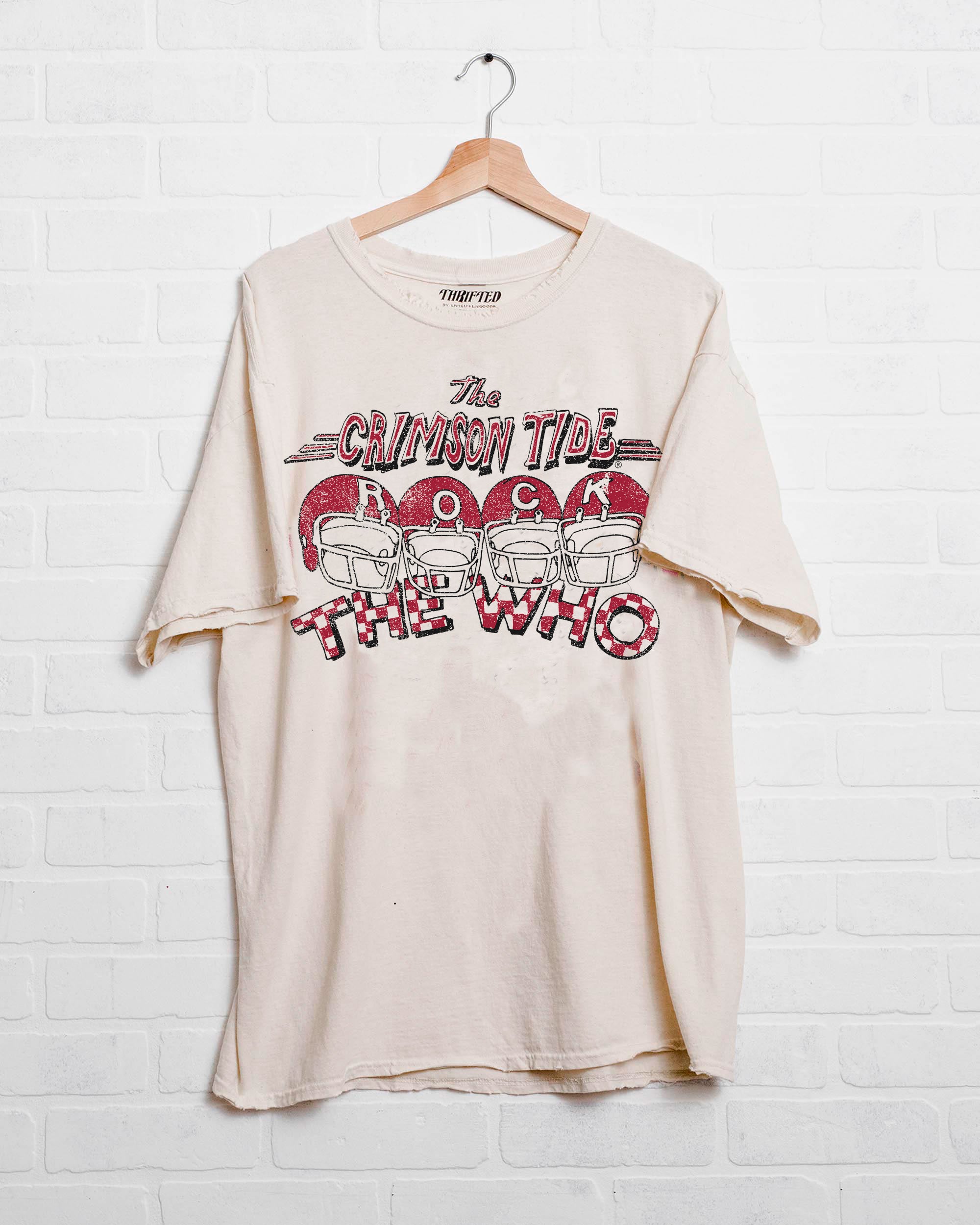 The Who University of Alabama Rock Off White Thrifted Tee - shoplivylu