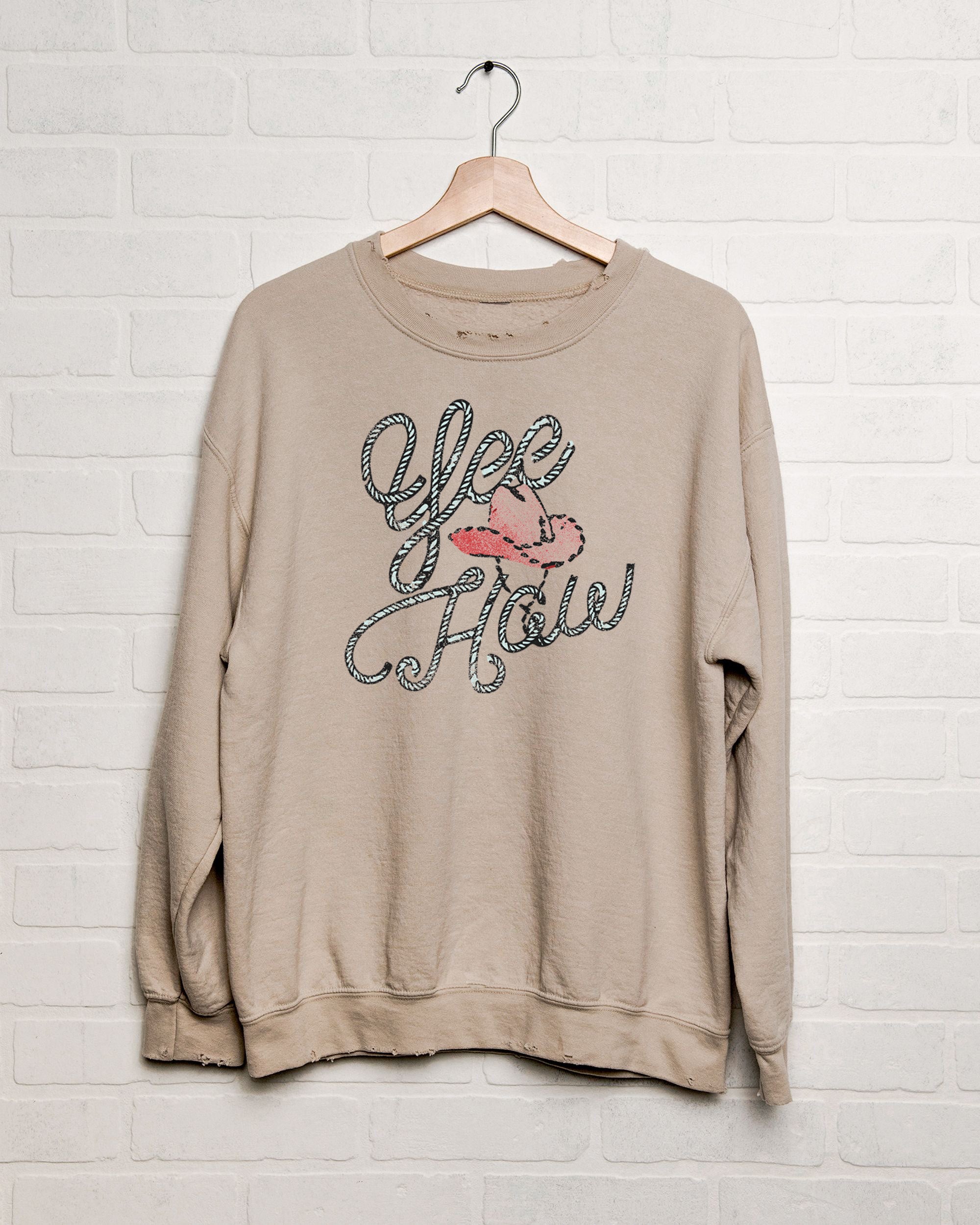 Yee Haw Sand Thrifted Sweatshirt - shoplivylu