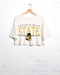 App State 80s White Cropped Tee - shoplivylu