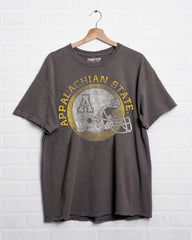 App State Mountaineers Helmet Circle Charcoal Thrifted Tee - shoplivylu