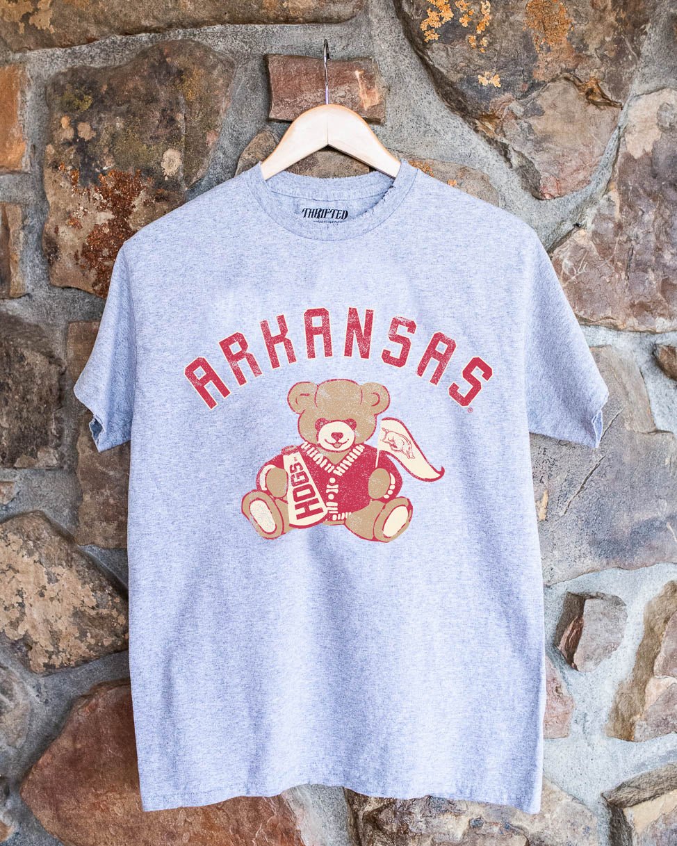 Arkansas Bear Gray Thrifted Tee - shoplivylu
