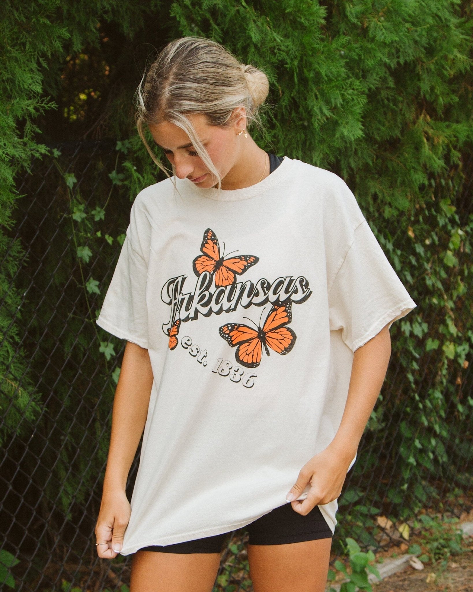 Arkansas Butterfly Off White Thrifted Tee - shoplivylu