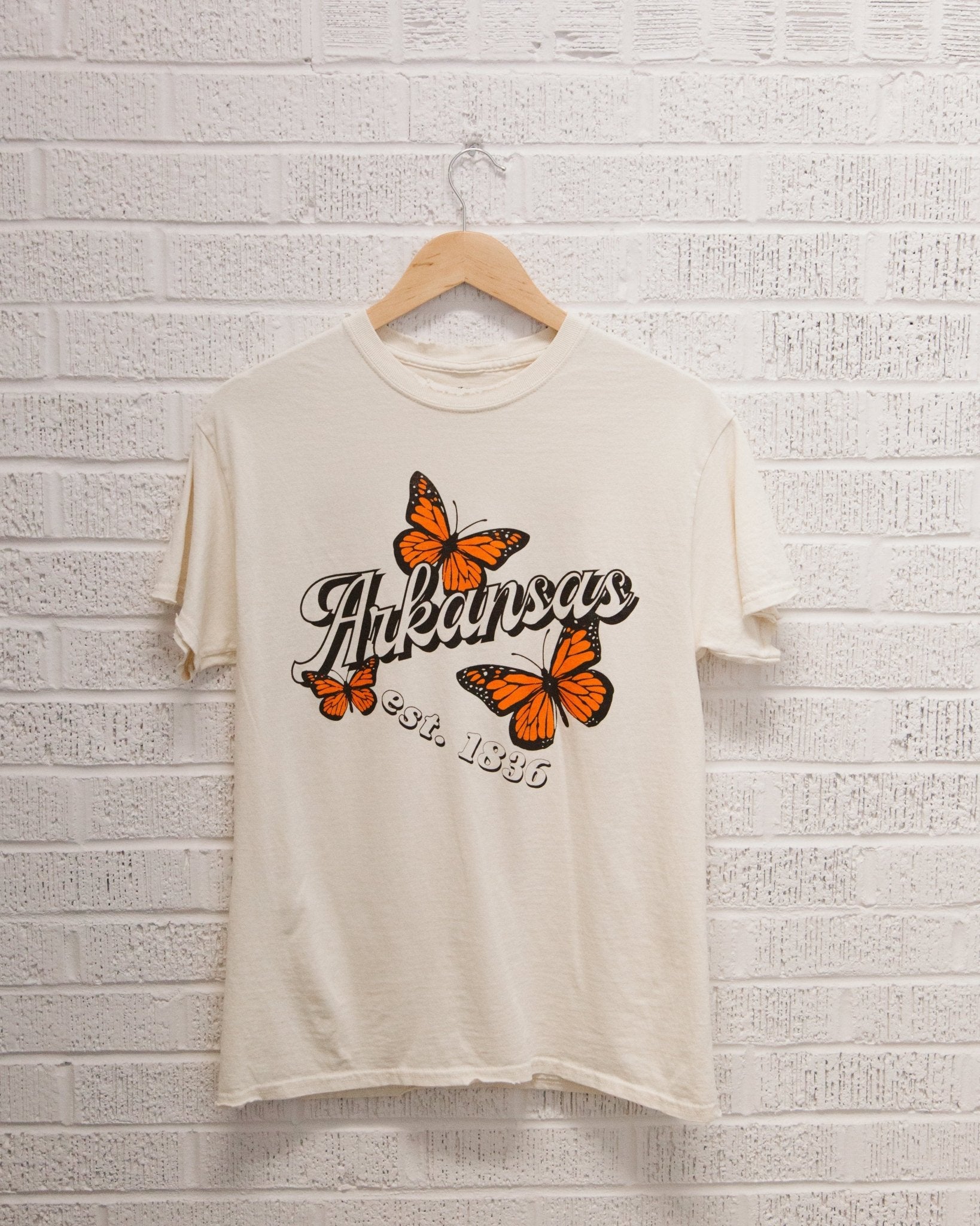 Arkansas Butterfly Off White Thrifted Tee - shoplivylu