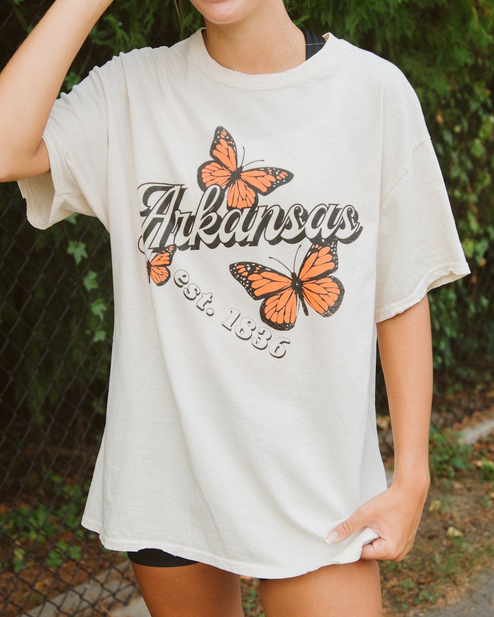 Arkansas Butterfly Off White Thrifted Tee - shoplivylu