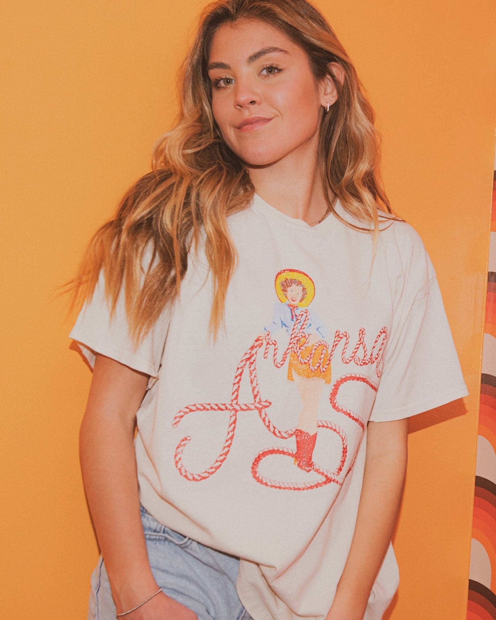 Arkansas Cowgirl Off White Thrifted Tee - shoplivylu