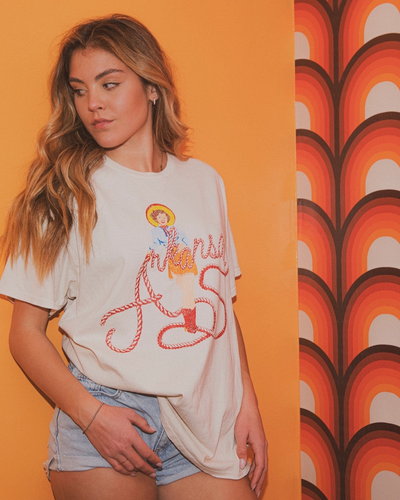 Arkansas Cowgirl Off White Thrifted Tee - shoplivylu