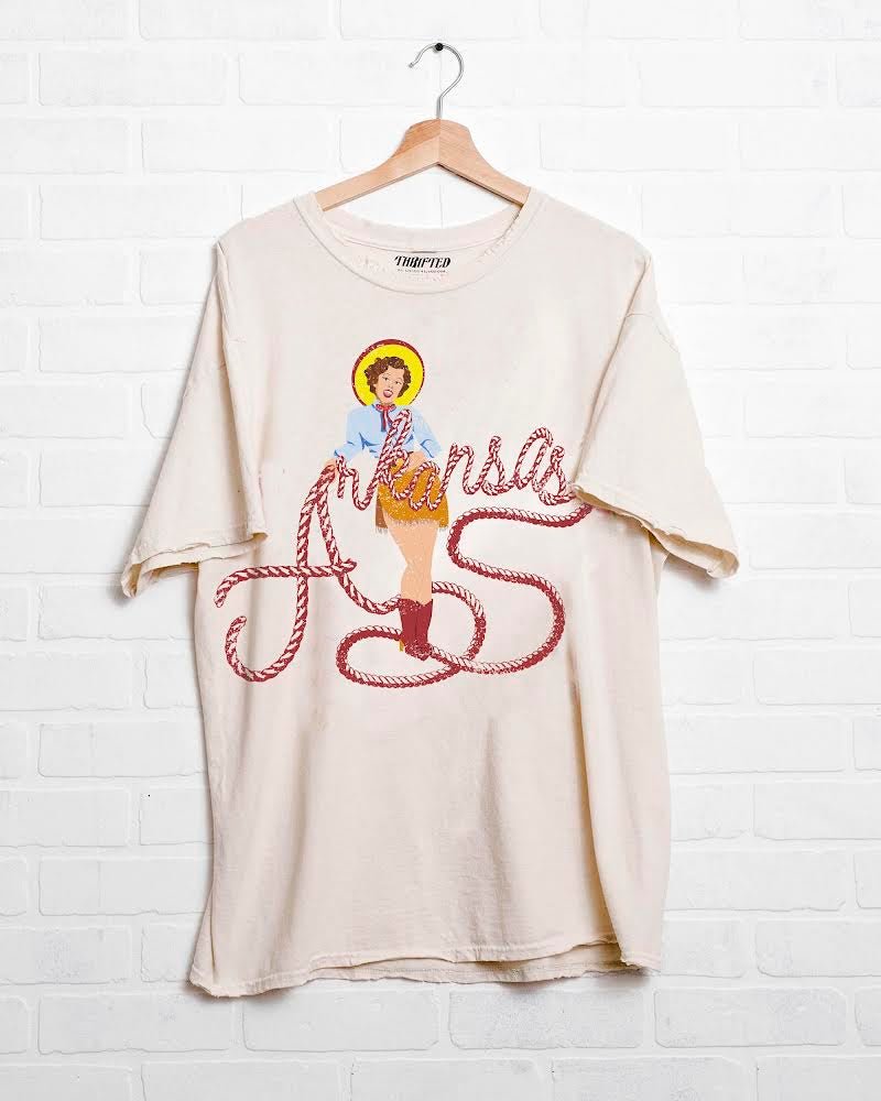 Arkansas Cowgirl Off White Thrifted Tee - shoplivylu