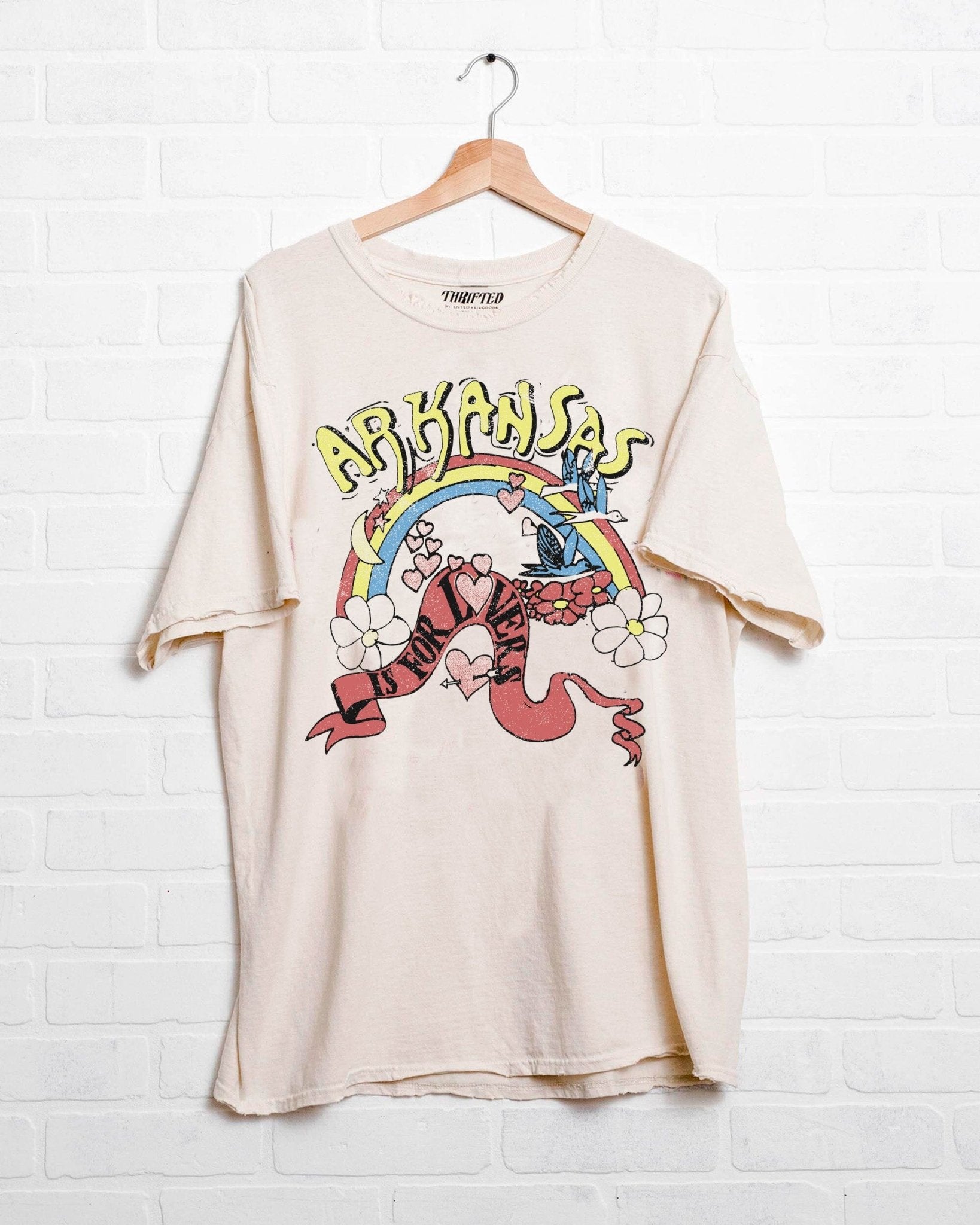Arkansas is for Lovers Off White Thrifted Tee - shoplivylu
