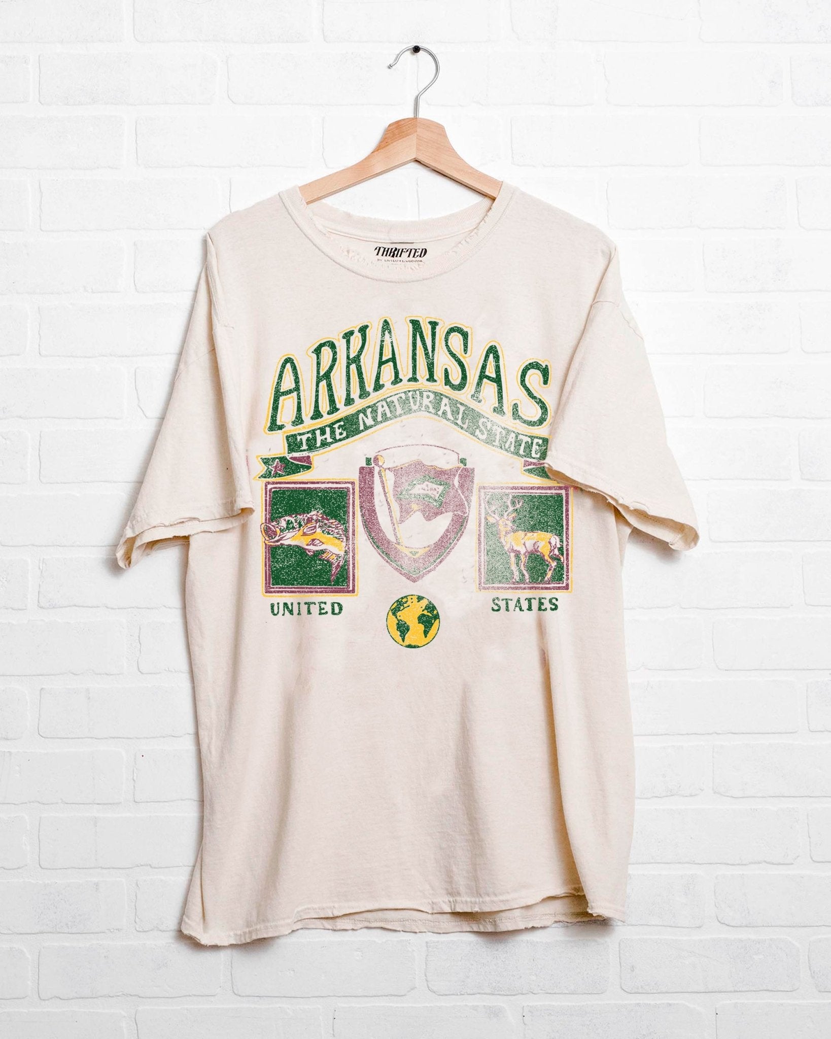 Arkansas Patch Off White Thrifted Tee - shoplivylu