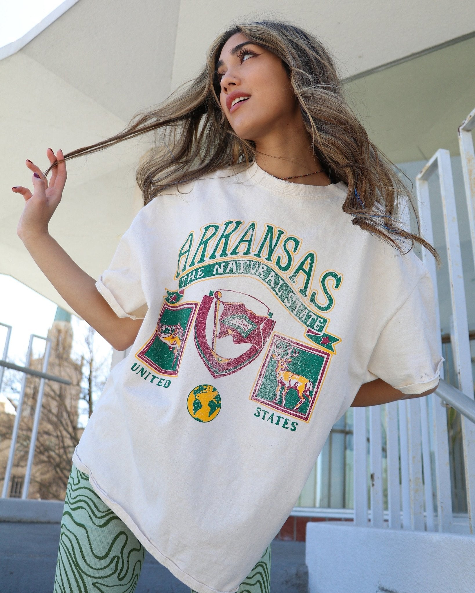 Arkansas Patch Off White Thrifted Tee - shoplivylu