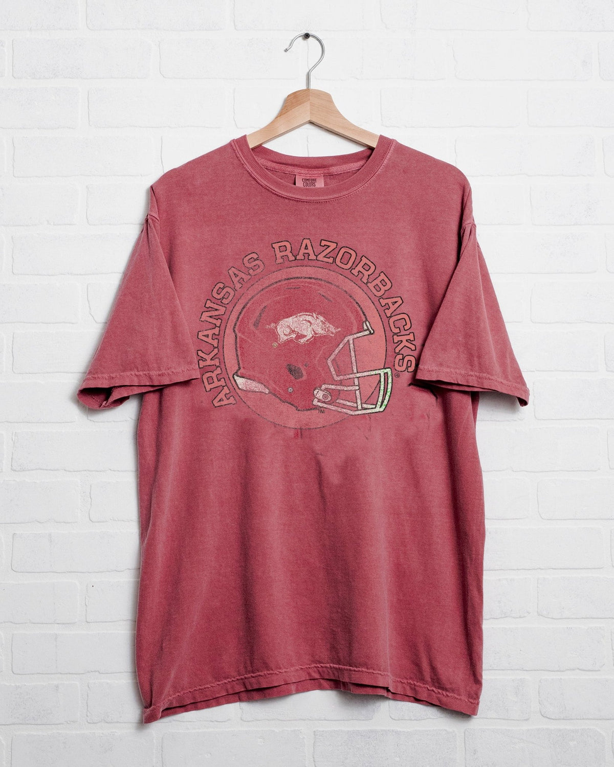 Arkansas Razorbacks Helmet Circle Cardinal Tee - shoplivylu
