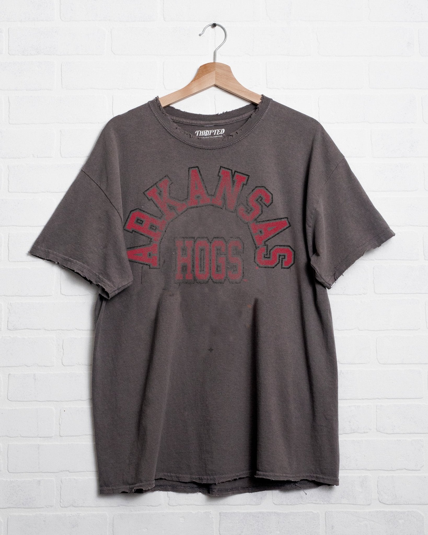 Arkansas Razorbacks Mega Arch Charcoal Thrifted Tee - shoplivylu