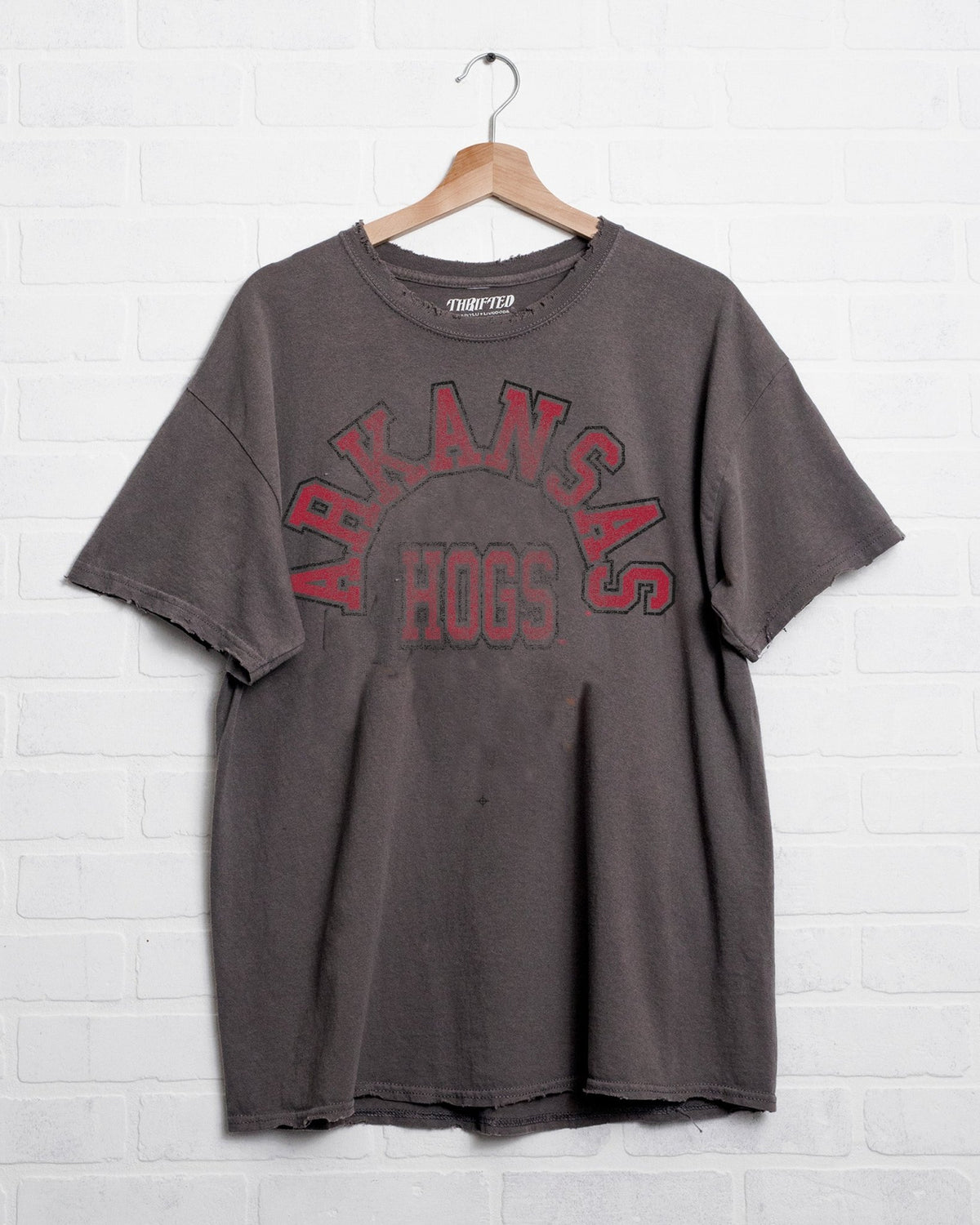 Arkansas Razorbacks Mega Arch Charcoal Thrifted Tee - shoplivylu