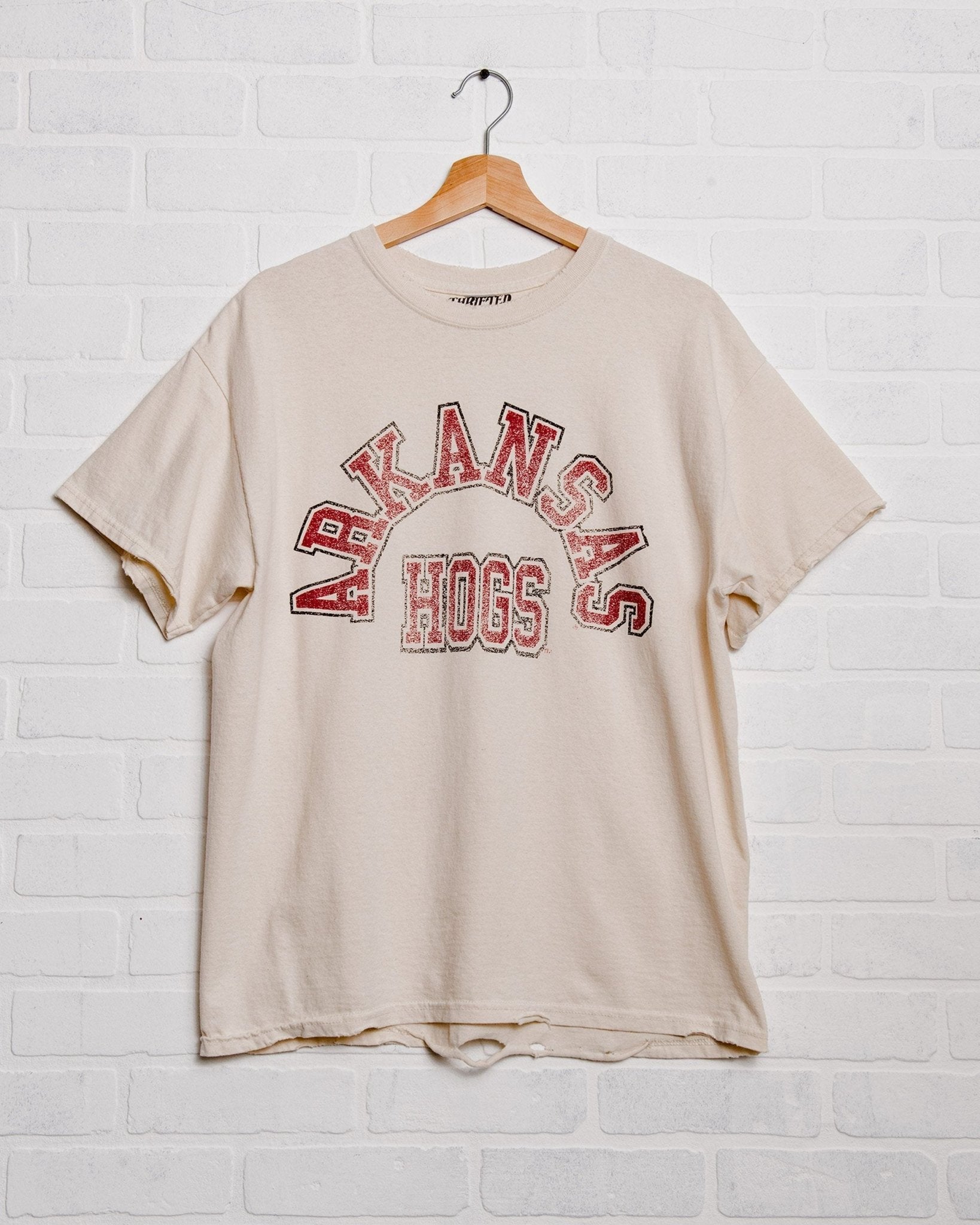 Arkansas Razorbacks Mega Arch Off White Thrifted Tee - shoplivylu