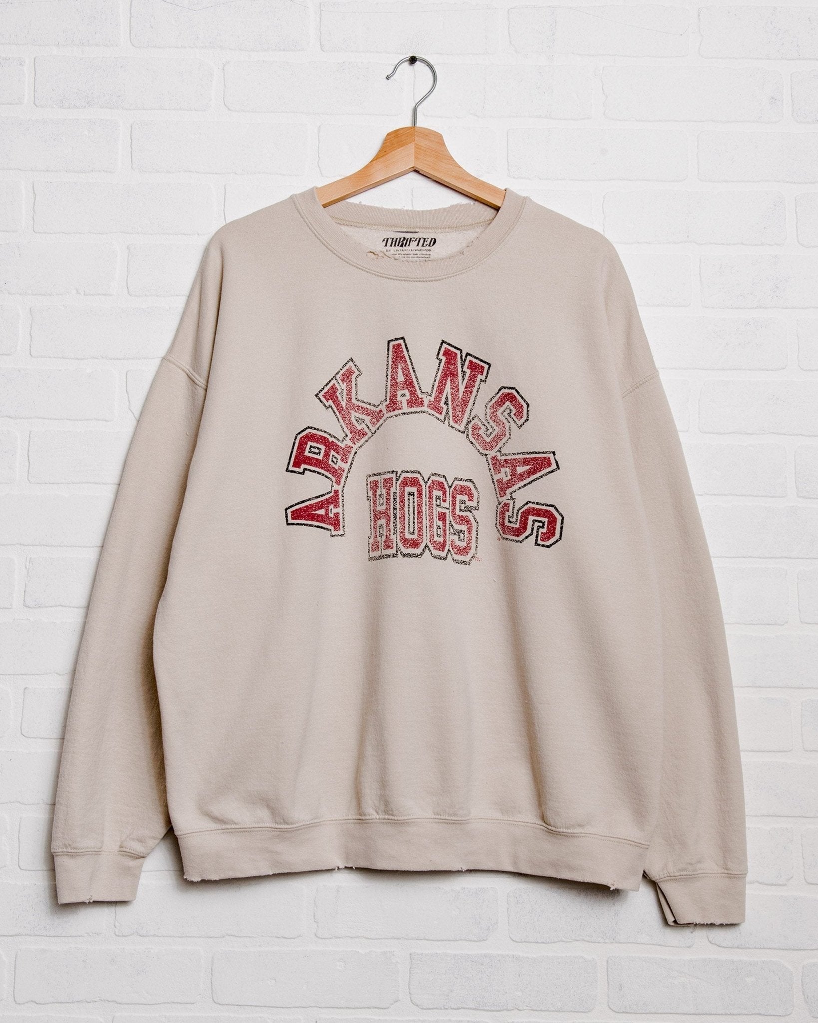 Arkansas Razorbacks Mega Arch Sand Thrifted Sweatshirt - shoplivylu